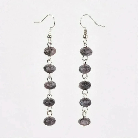 Hand Crafted Faceted Labradorite Gemstone Beads Long Dangle Earrings - Picture 1 of 1